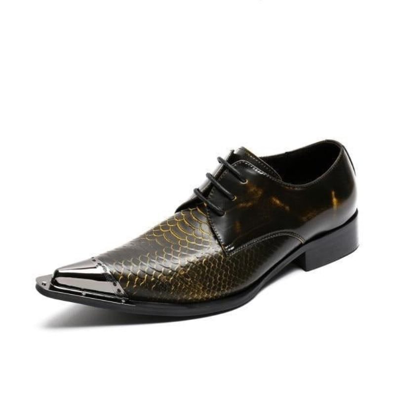 Formelle Herrenschuhe Exquisite Oxfords Aus Krokodilleder Mit Spitzer Zehenpartie - Kaffee