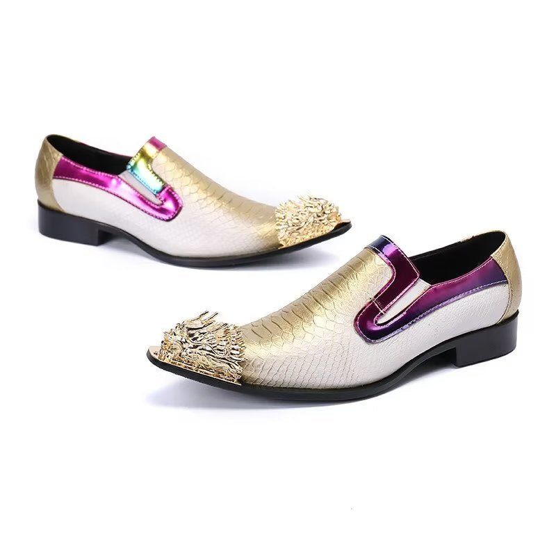 Formelle Herrenschuhe Exquisite Slip-on-schuhe Aus Leder Mit Krokodilstruktur - Weiß