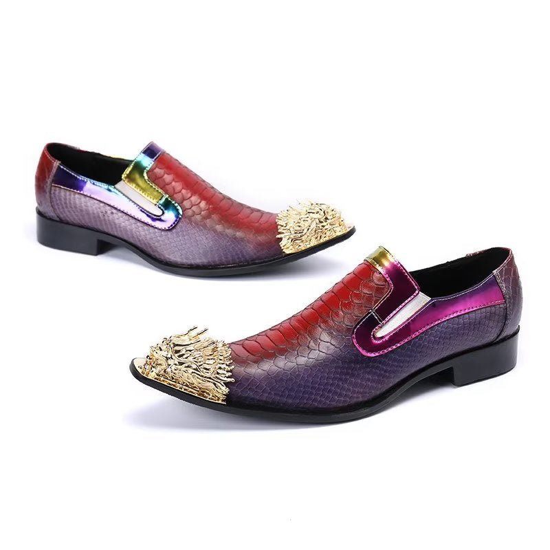 Formelle Herrenschuhe Exquisite Slip-on-schuhe Aus Leder Mit Krokodilstruktur - Lila