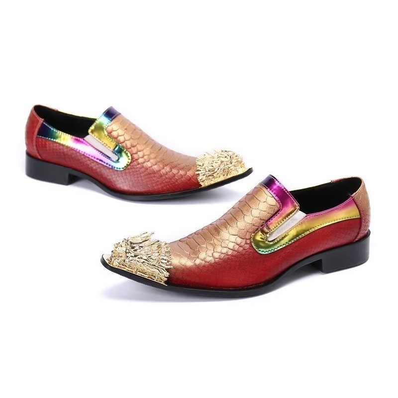 Formelle Herrenschuhe Exquisite Slip-on-schuhe Aus Leder Mit Krokodilstruktur - Rot