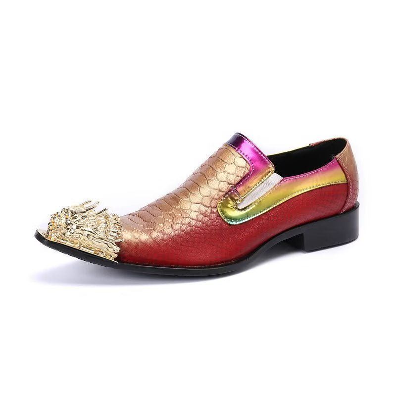 Formelle Herrenschuhe Exquisite Slip-on-schuhe Aus Leder Mit Krokodilstruktur - Rot