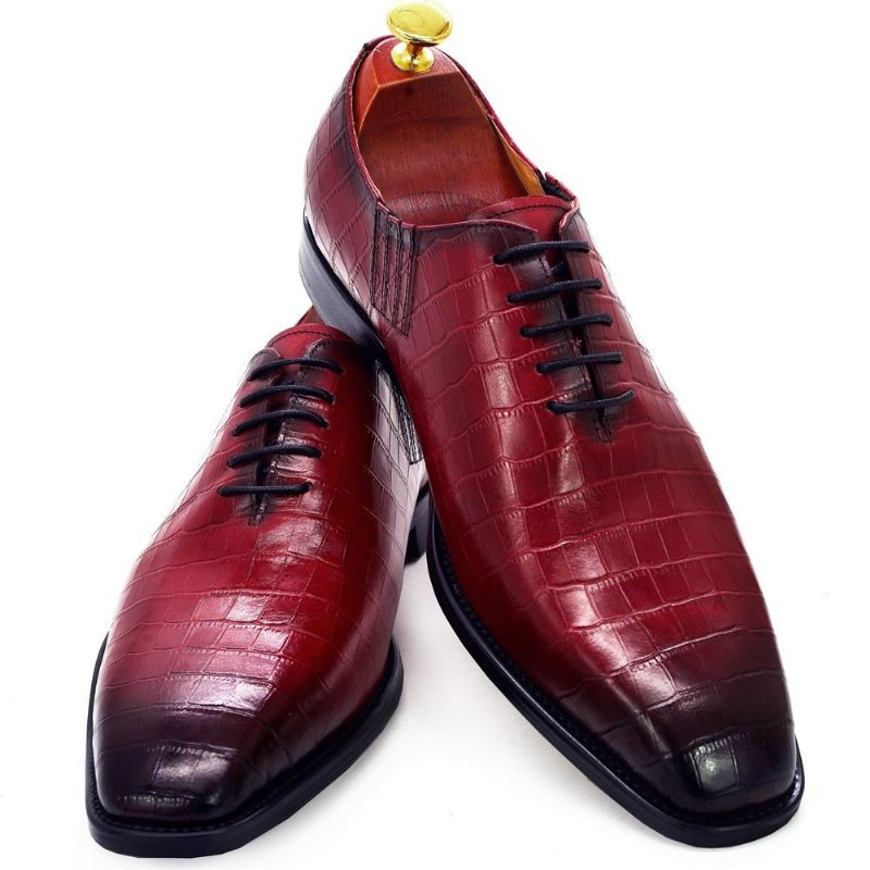 Formelle Herrenschuhe Exquisites Krokodilmuster Spitzer Zehenbereich Oxford - Rot