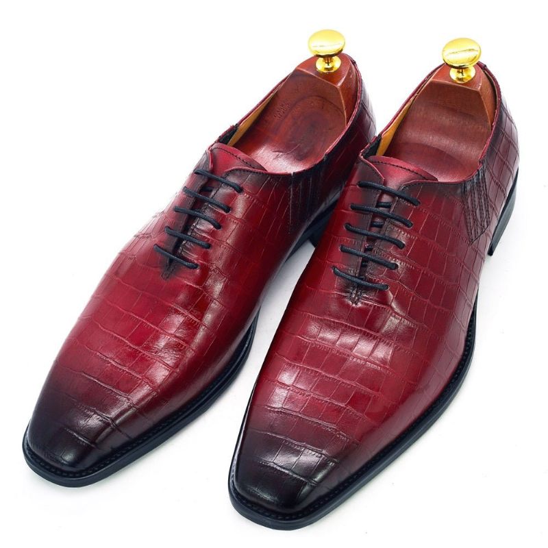 Formelle Herrenschuhe Exquisites Krokodilmuster Spitzer Zehenbereich Oxford - Rot