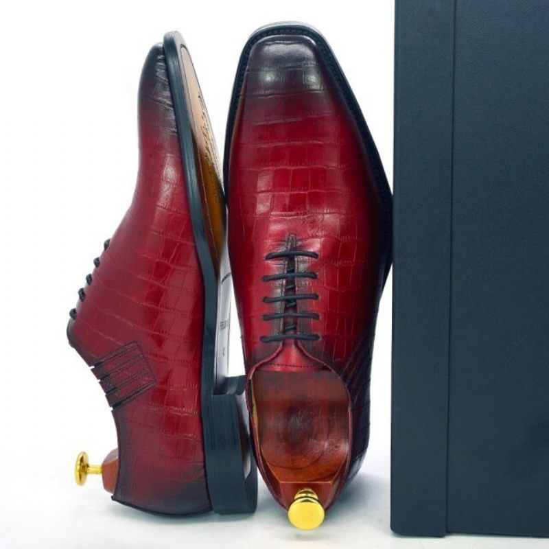 Formelle Herrenschuhe Exquisites Krokodilmuster Spitzer Zehenbereich Oxford - Rot