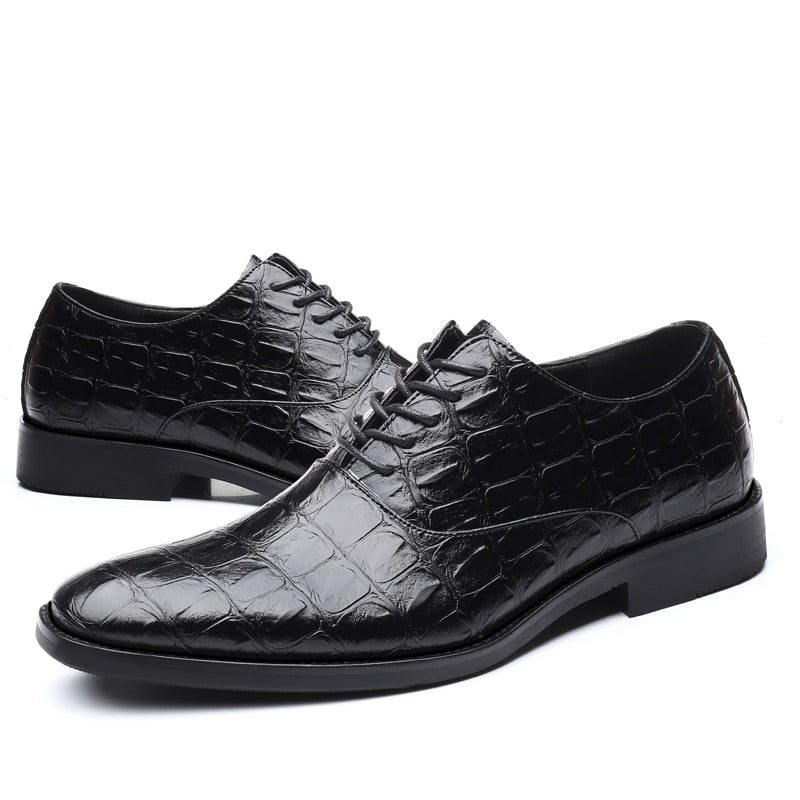 Formelle Herrenschuhe Glänzende Exotische Spitze Oxford-schuhe - Schwarz