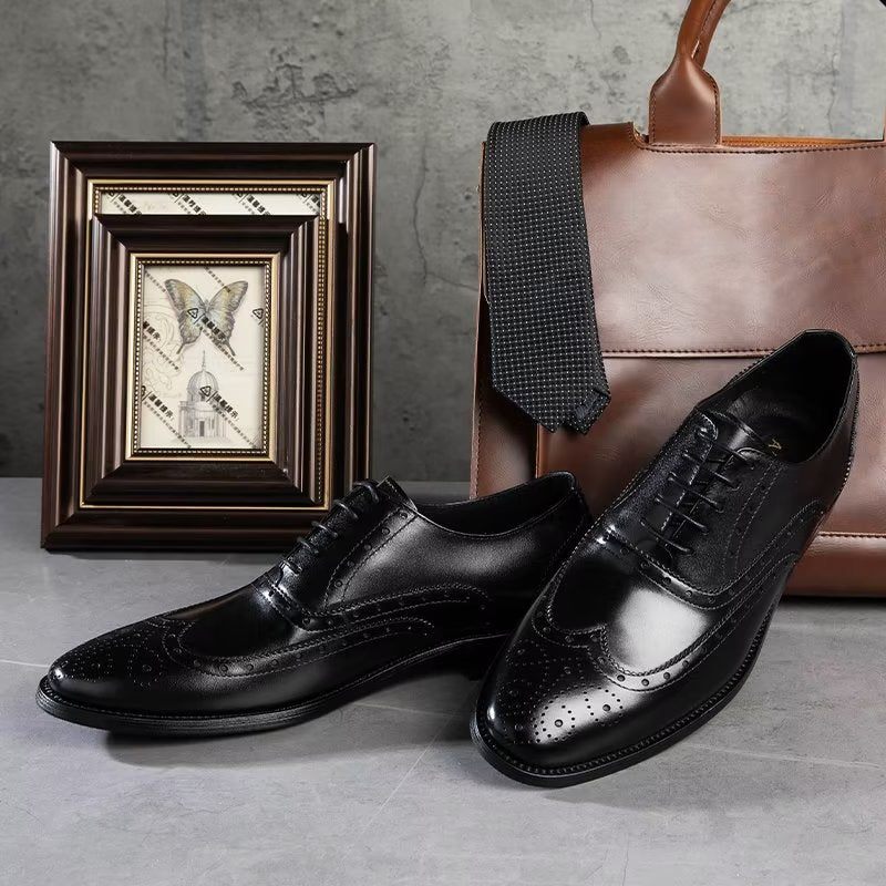 Formelle Herrenschuhe Luxuriöse Brogue-kleiderschuhe Aus Leder - Schwarz