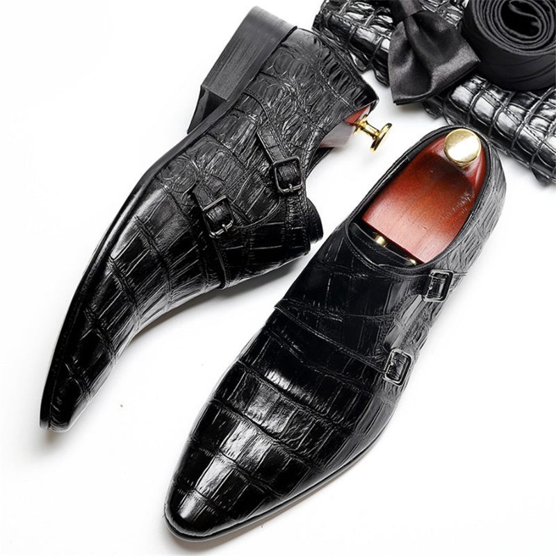 Formelle Herrenschuhe Luxuriöse Brogue-schuhe Mit Alligatormuster Und Spitzer Zehenpartie - Schwarz