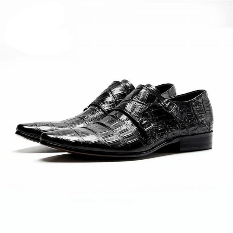 Formelle Herrenschuhe Luxuriöse Brogue-schuhe Mit Alligatormuster Und Spitzer Zehenpartie - Schwarz