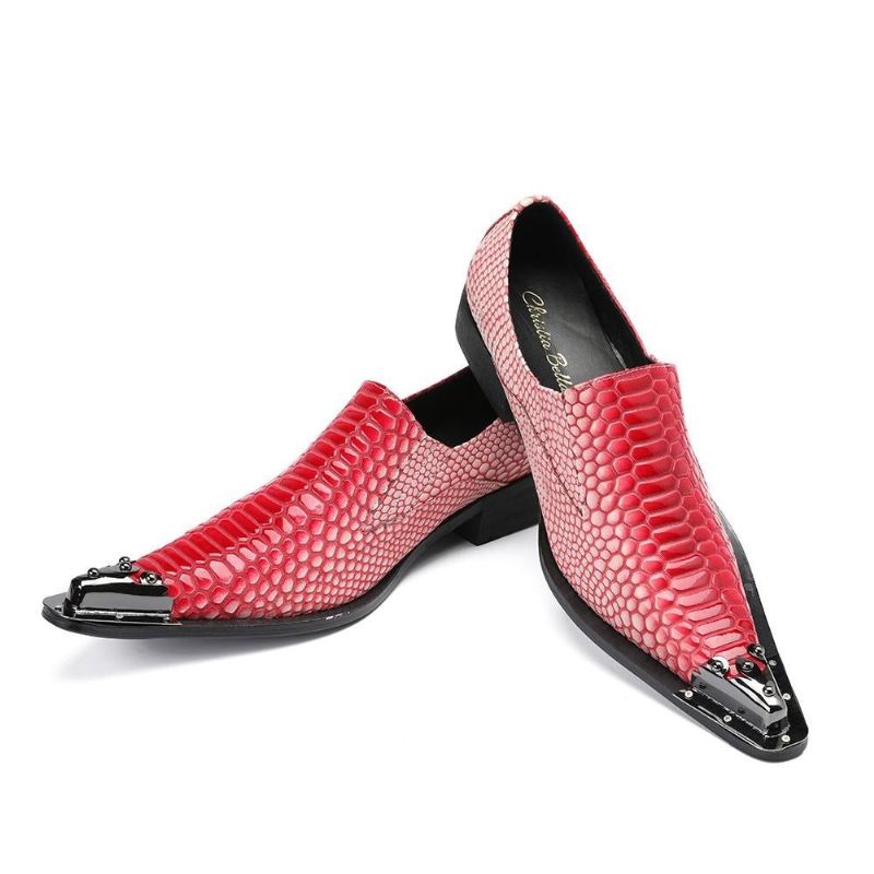 Formelle Herrenschuhe Luxuriöse Crocstripe-loafer Mit Exotischem Muster - Rot