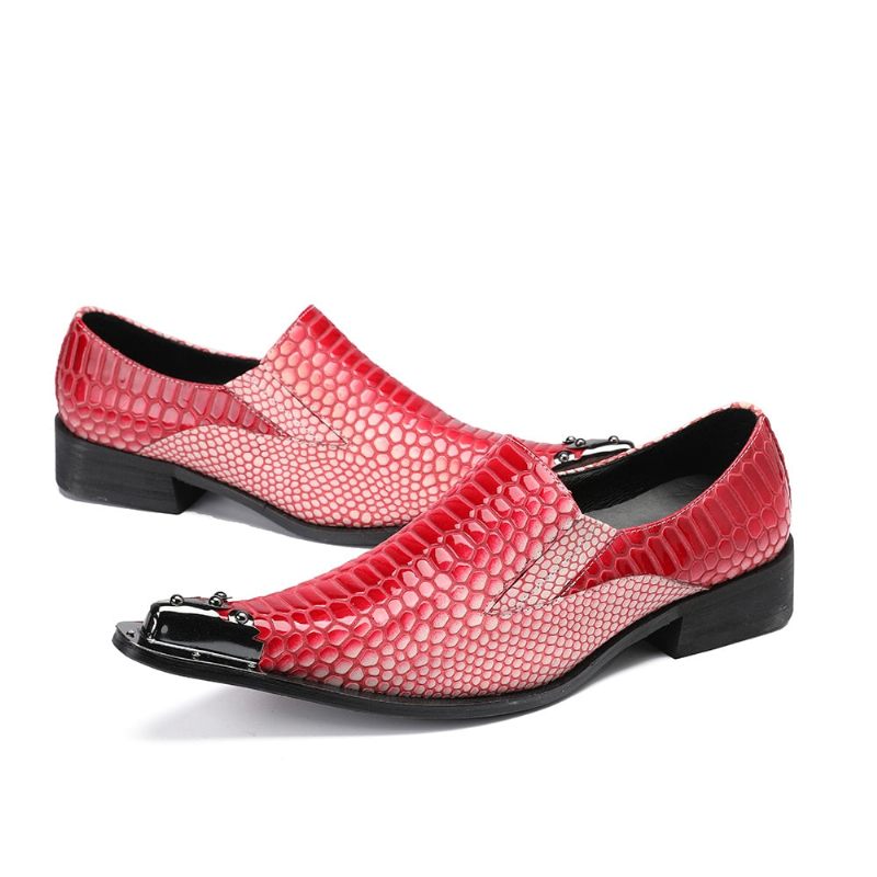 Formelle Herrenschuhe Luxuriöse Crocstripe-loafer Mit Exotischem Muster - Rot