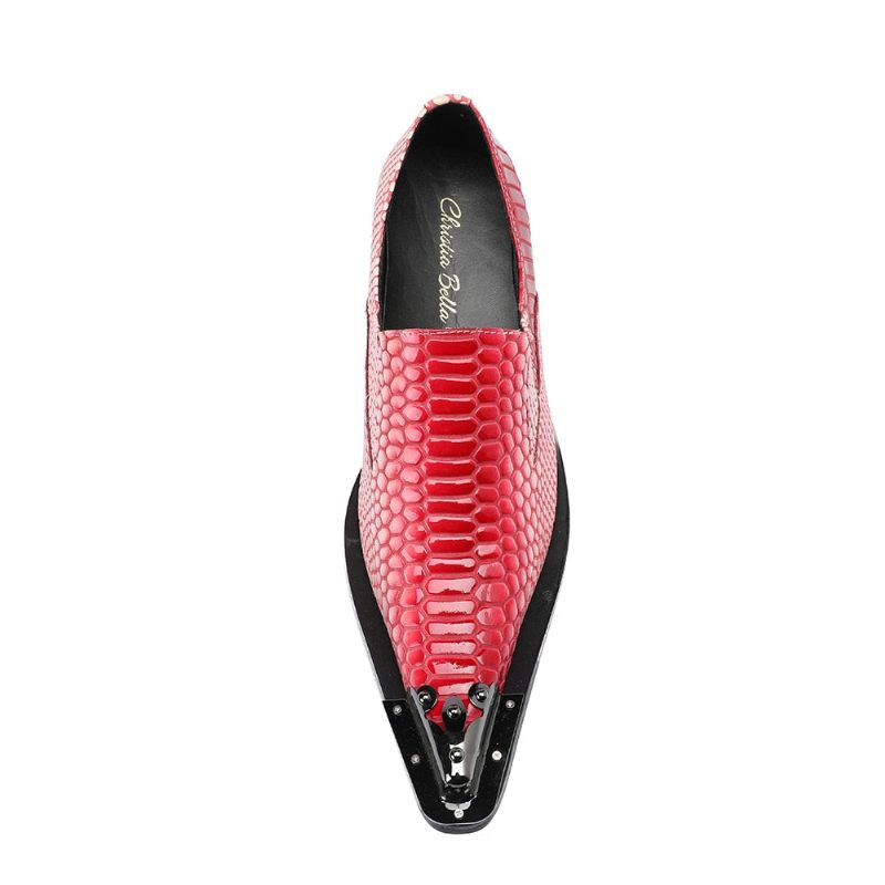 Formelle Herrenschuhe Luxuriöse Crocstripe-loafer Mit Exotischem Muster - Rot