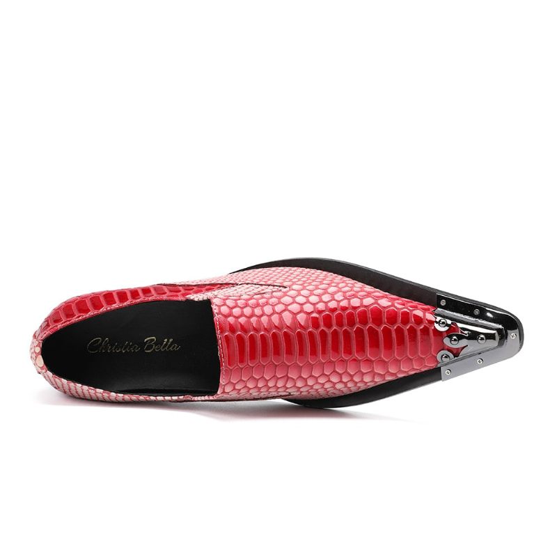 Formelle Herrenschuhe Luxuriöse Crocstripe-loafer Mit Exotischem Muster - Rot