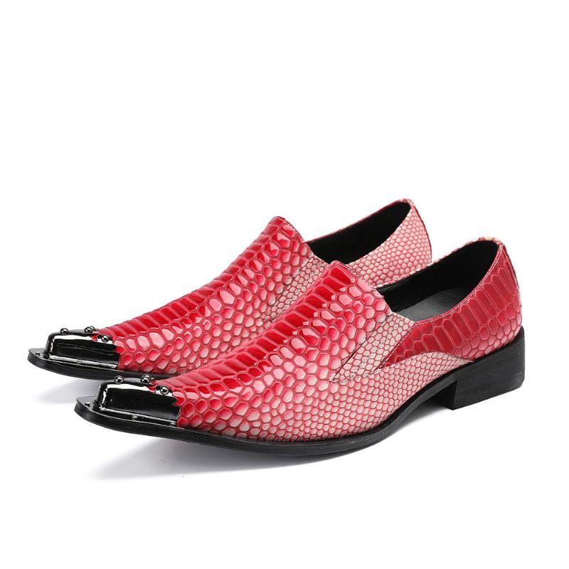 Formelle Herrenschuhe Luxuriöse Crocstripe-loafer Mit Exotischem Muster - Rot