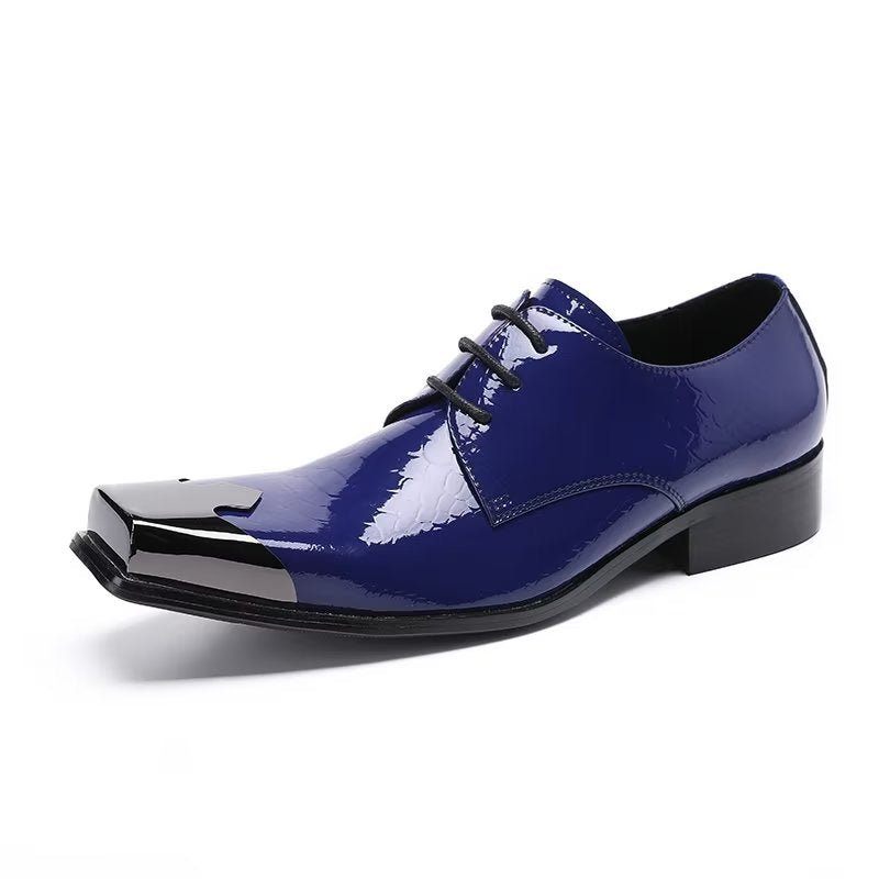 Formelle Herrenschuhe Luxuriöse Derbys Aus Echtem Leder Mit Krokodilstruktur - Blau