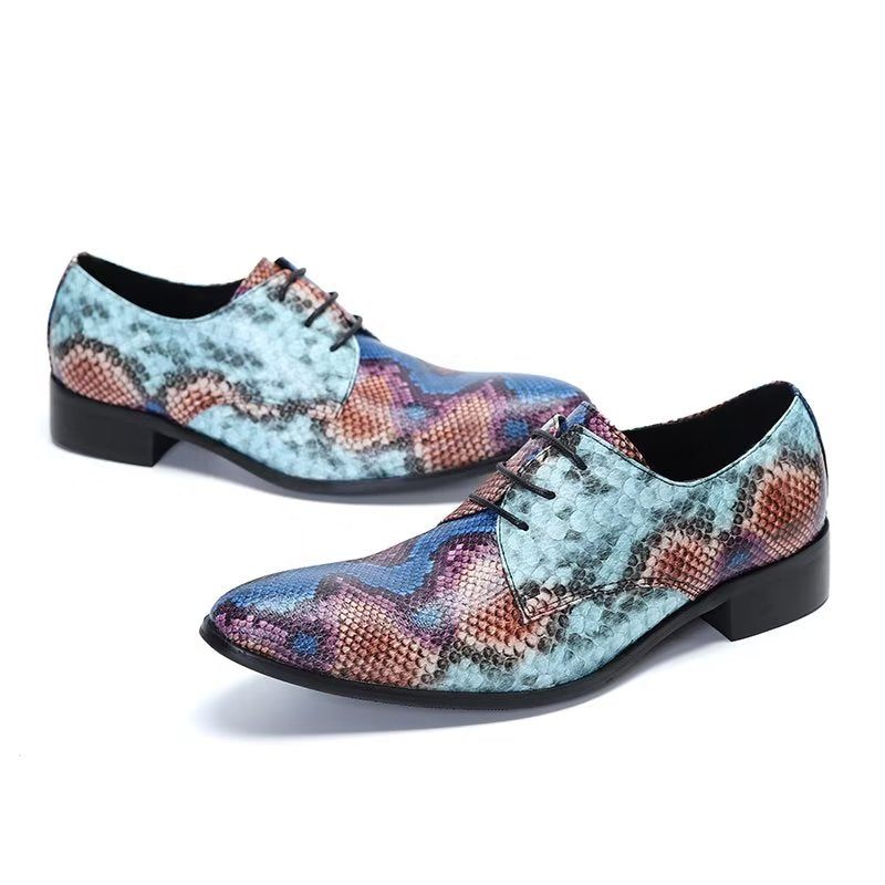 Formelle Herrenschuhe Luxuriöse Elegante Derby-schuhe Mit Exotischem Muster - Blau