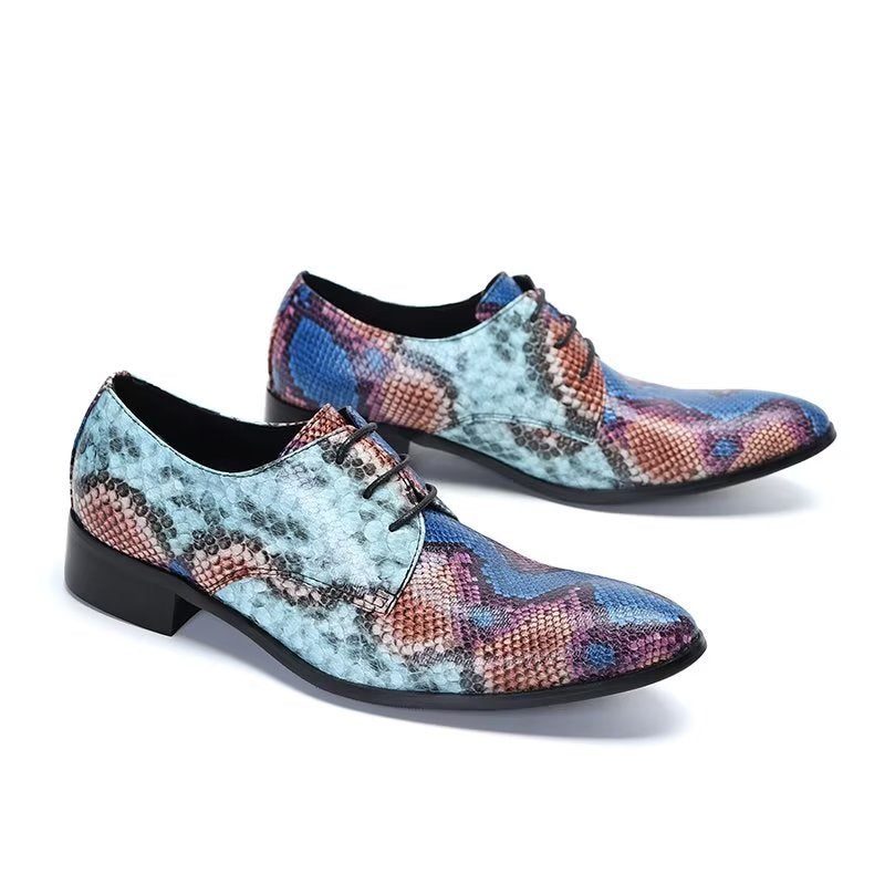 Formelle Herrenschuhe Luxuriöse Elegante Derby-schuhe Mit Exotischem Muster - Blau