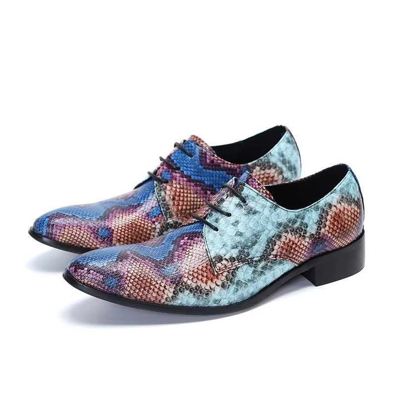 Formelle Herrenschuhe Luxuriöse Elegante Derby-schuhe Mit Exotischem Muster - Blau