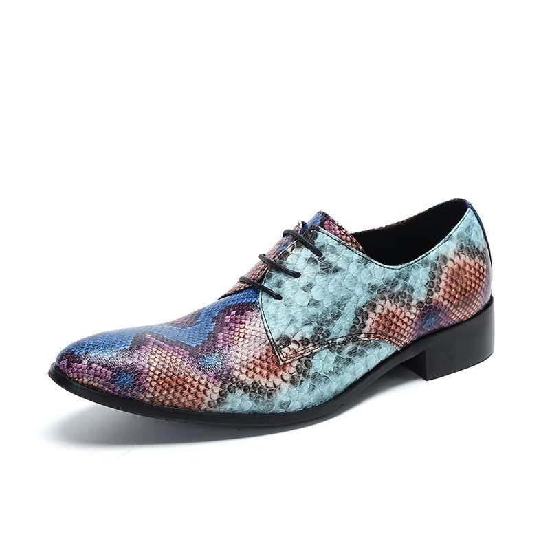 Formelle Herrenschuhe Luxuriöse Elegante Derby-schuhe Mit Exotischem Muster - Blau