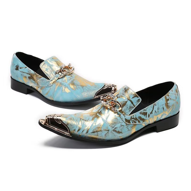 Formelle Herrenschuhe Luxuriöse Slip-on-schuhe Aus Echtem Leder Mit Exotischem Muster - Blau