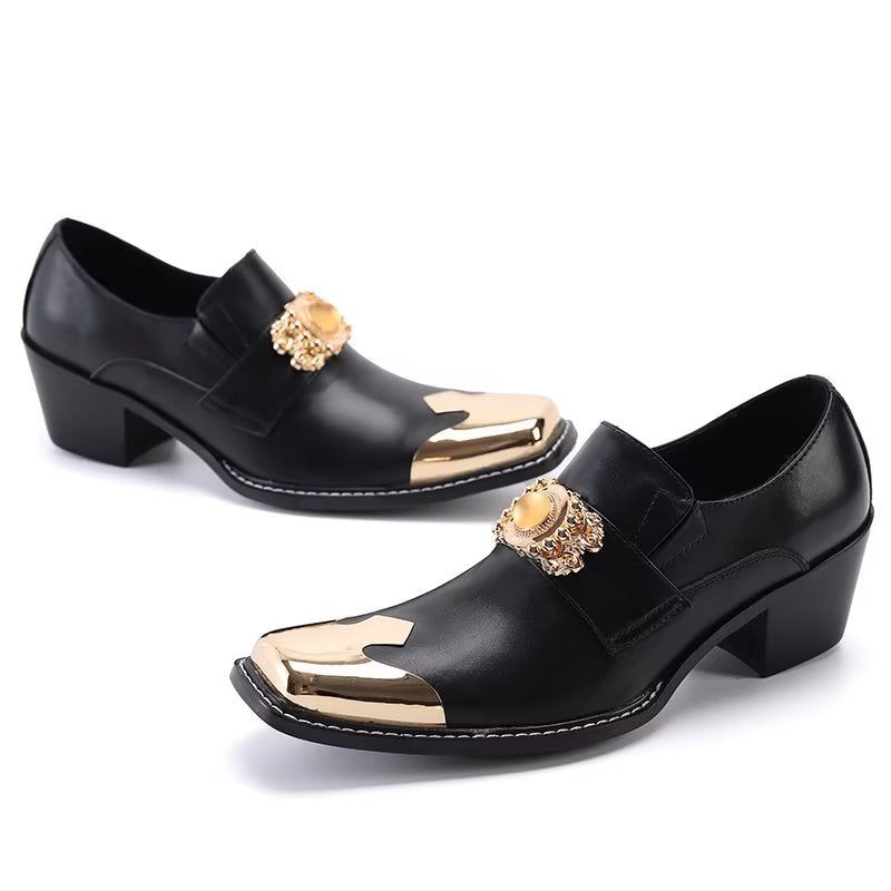 Formelle Herrenschuhe Luxuriöse Slip-on-schuhe Mit Quadratischer Zehenpartie - Schwarz