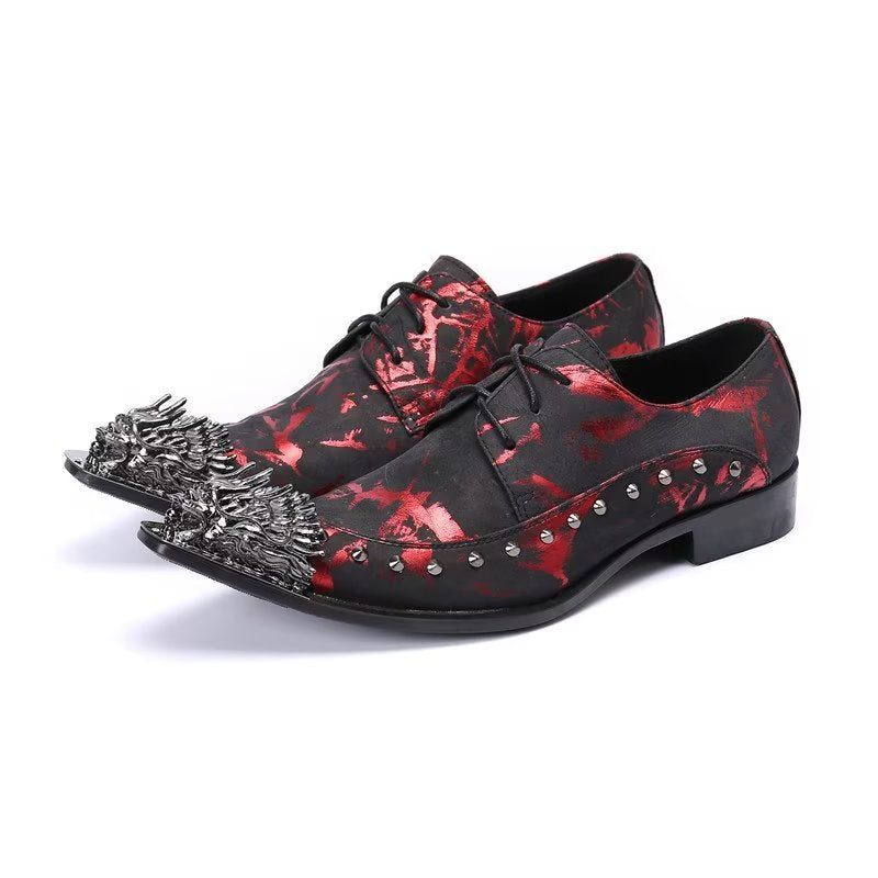 Formelle Herrenschuhe Luxus-derbys Aus Echtem Leder Mit Exotischem Muster - Rot