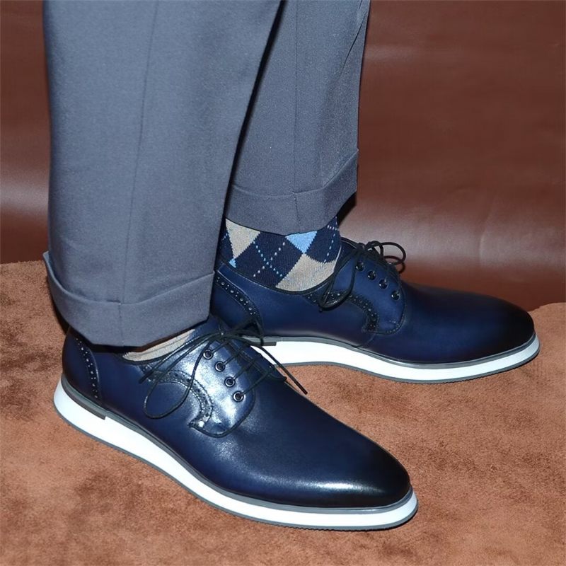 Formelle Herrenschuhe Mit Eleganter Urbaner Schnürung Und Eleganz - Blau