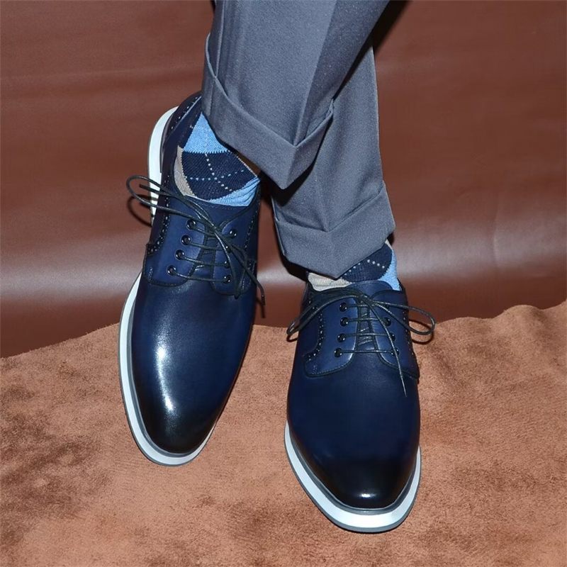 Formelle Herrenschuhe Mit Eleganter Urbaner Schnürung Und Eleganz - Blau