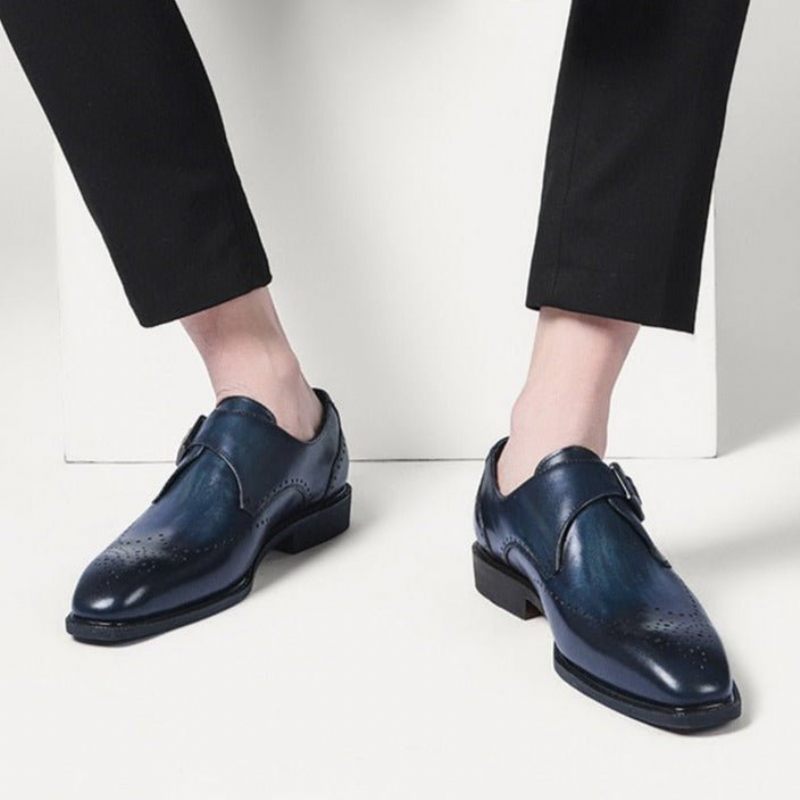 Formelle Herrenschuhe Mit Exotischem Muster Und Spitzem Zehenbereich Brogue-schuhe - Blau