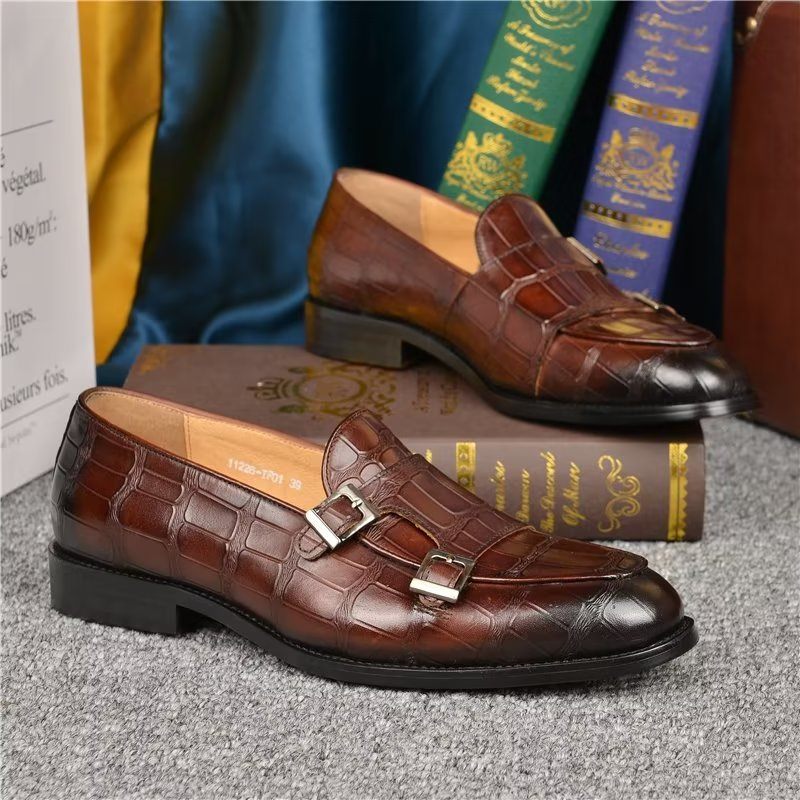 Formelle Herrenschuhe Mit Exotischer Textur Modische Monkstrap-kleiderschuhe - Kaffee