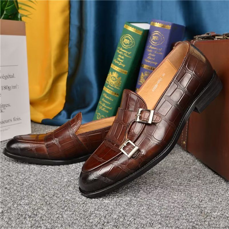 Formelle Herrenschuhe Mit Exotischer Textur Modische Monkstrap-kleiderschuhe - Kaffee