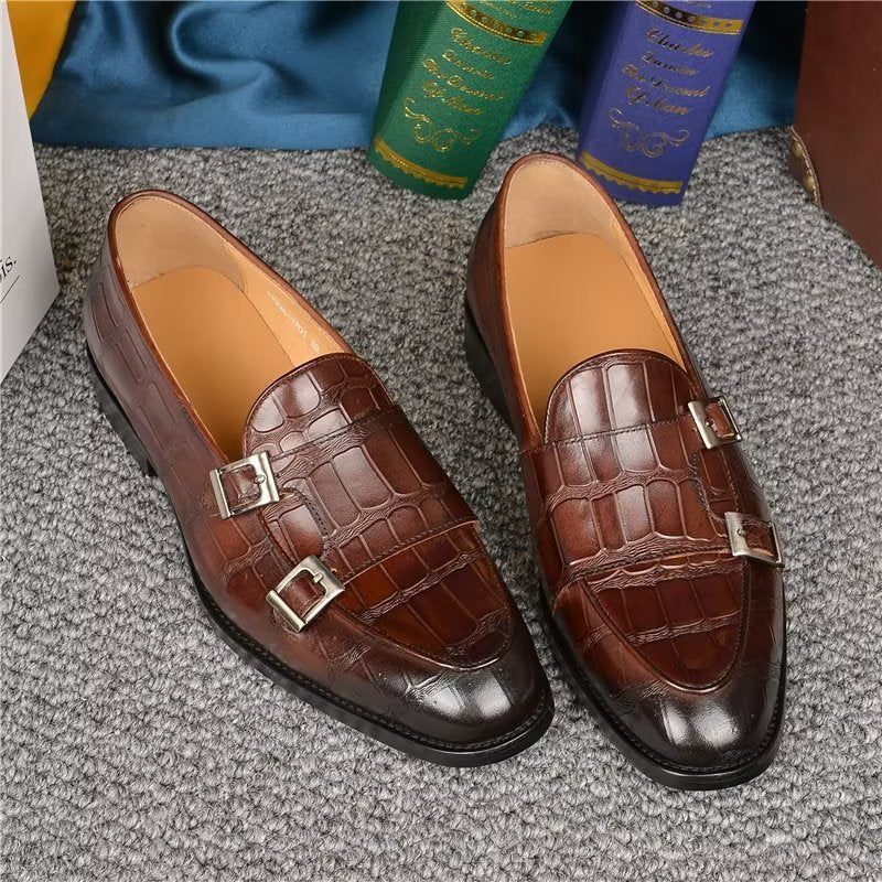 Formelle Herrenschuhe Mit Exotischer Textur Modische Monkstrap-kleiderschuhe - Kaffee