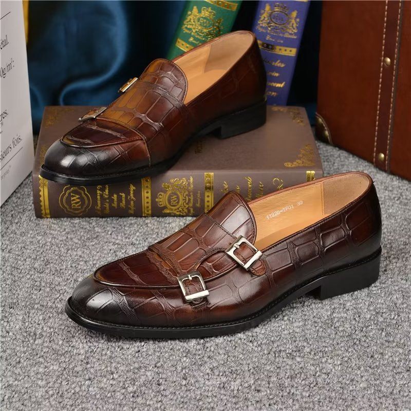 Formelle Herrenschuhe Mit Exotischer Textur Modische Monkstrap-kleiderschuhe - Kaffee