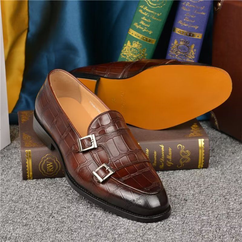 Formelle Herrenschuhe Mit Exotischer Textur Modische Monkstrap-kleiderschuhe - Kaffee