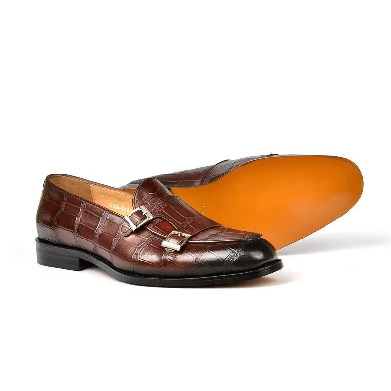 Formelle Herrenschuhe Mit Exotischer Textur Modische Monkstrap-kleiderschuhe - Kaffee