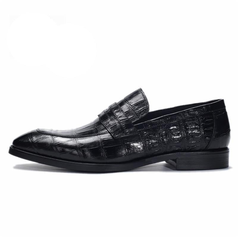 Formelle Herrenschuhe Mit Exotischer Textur Slip-on-brogue-schuhe - Schwarz