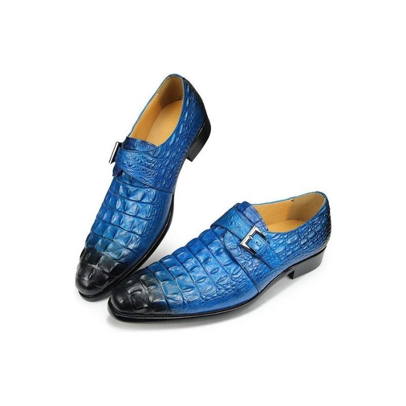 Formelle Herrenschuhe Mit Geprägtem Leder Und Monkstrap-kleiderschuhen - Blau