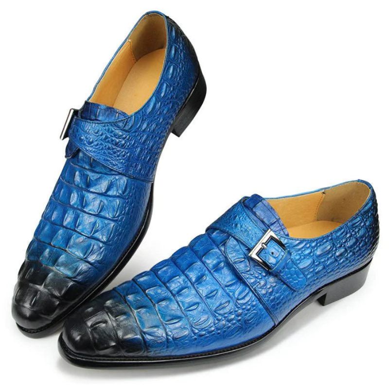 Formelle Herrenschuhe Mit Geprägtem Leder Und Monkstrap-kleiderschuhen - Blau