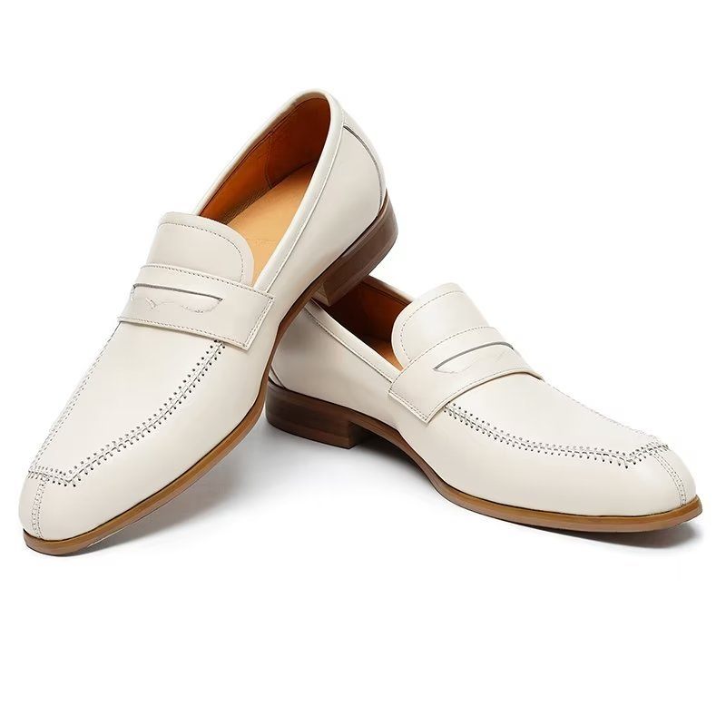 Formelle Herrenschuhe Mit Geprägter Eleganz Slip-on-schuhe Quadratischer Zehenpartie - Weiß