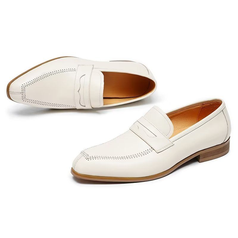 Formelle Herrenschuhe Mit Geprägter Eleganz Slip-on-schuhe Quadratischer Zehenpartie - Weiß