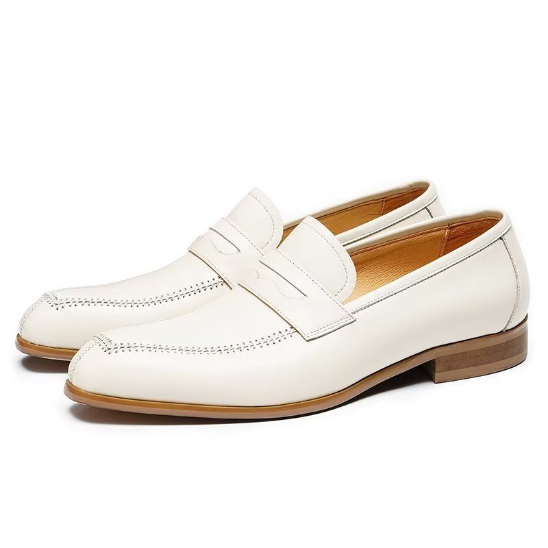 Formelle Herrenschuhe Mit Geprägter Eleganz Slip-on-schuhe Quadratischer Zehenpartie - Weiß