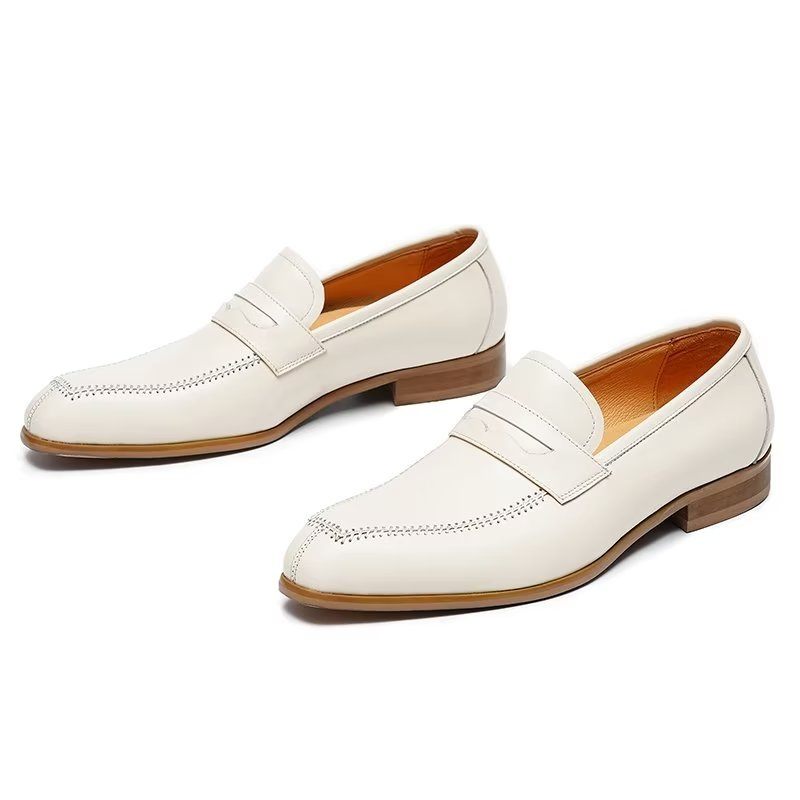 Formelle Herrenschuhe Mit Geprägter Eleganz Slip-on-schuhe Quadratischer Zehenpartie - Weiß