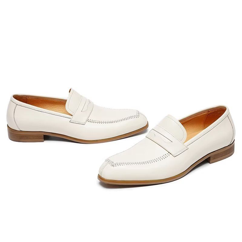 Formelle Herrenschuhe Mit Geprägter Eleganz Slip-on-schuhe Quadratischer Zehenpartie - Weiß