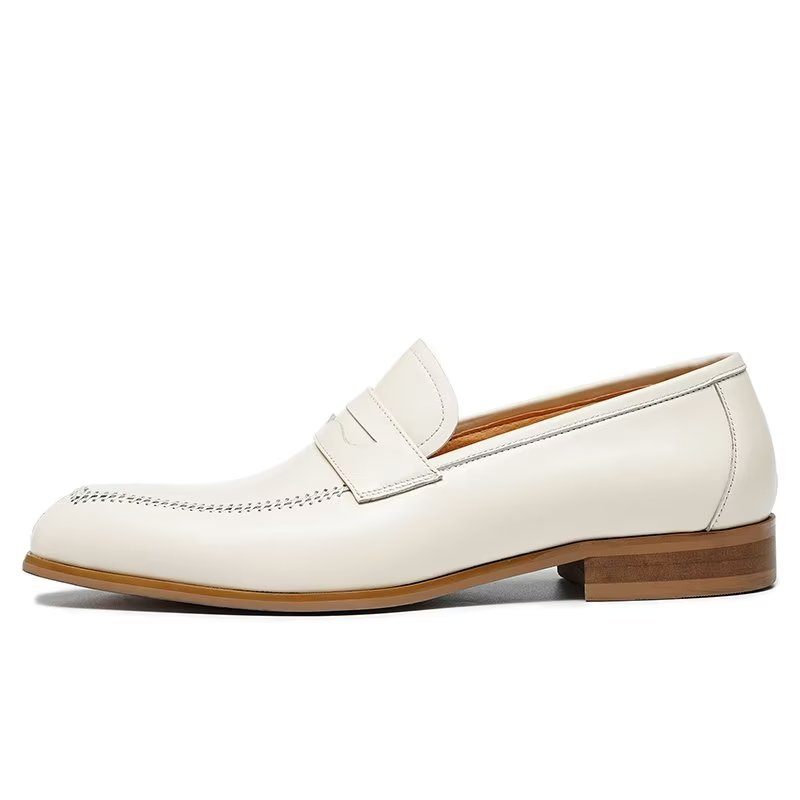 Formelle Herrenschuhe Mit Geprägter Eleganz Slip-on-schuhe Quadratischer Zehenpartie - Weiß