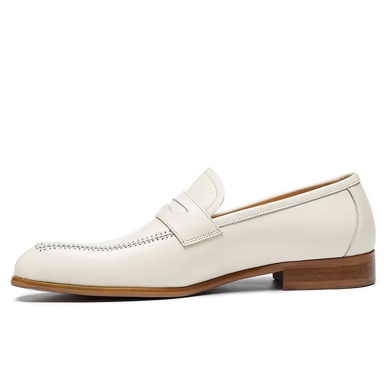 Formelle Herrenschuhe Mit Geprägter Eleganz Slip-on-schuhe Quadratischer Zehenpartie - Weiß