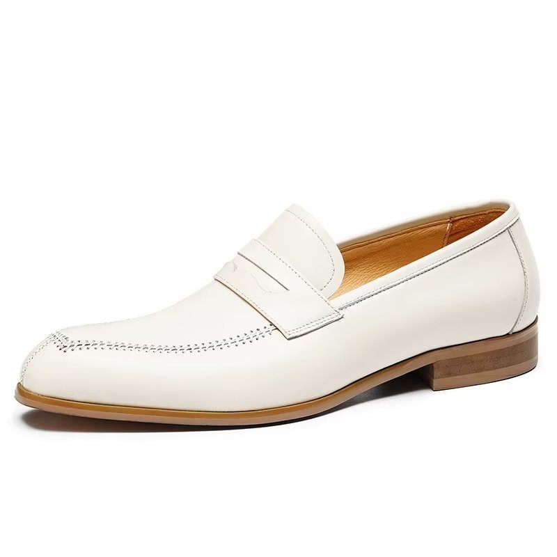 Formelle Herrenschuhe Mit Geprägter Eleganz Slip-on-schuhe Quadratischer Zehenpartie - Weiß