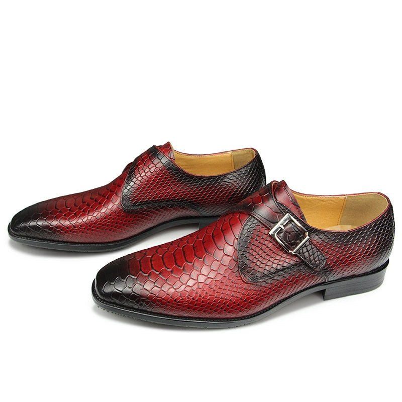 Formelle Herrenschuhe Mit Kroko-struktur Spitzer Zehenbereich Monkstrap-kleiderschuhe - Rot