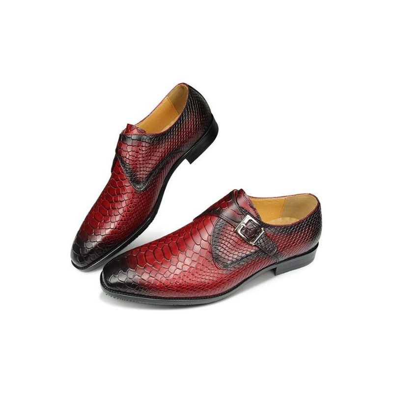 Formelle Herrenschuhe Mit Kroko-struktur Spitzer Zehenbereich Monkstrap-kleiderschuhe - Rot