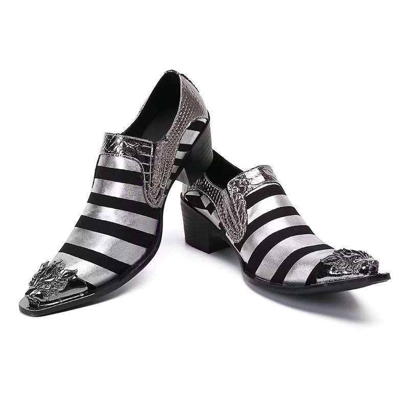 Formelle Herrenschuhe Mit Textur Slip-on-schuhe Aus Echtem Leder - Silber