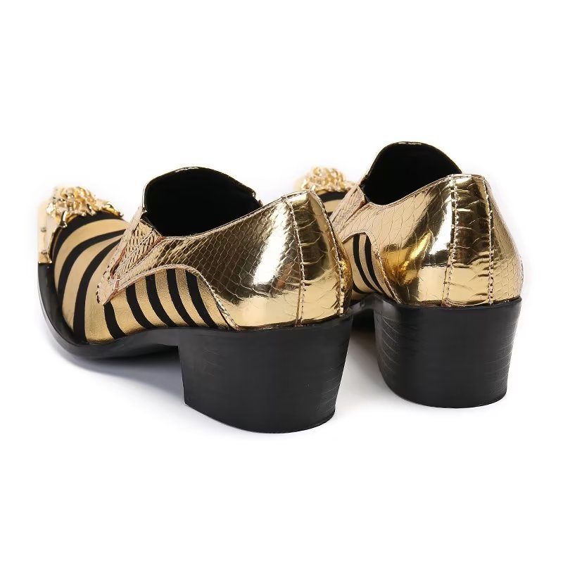 Formelle Herrenschuhe Mit Textur Slip-on-schuhe Aus Echtem Leder - Gold