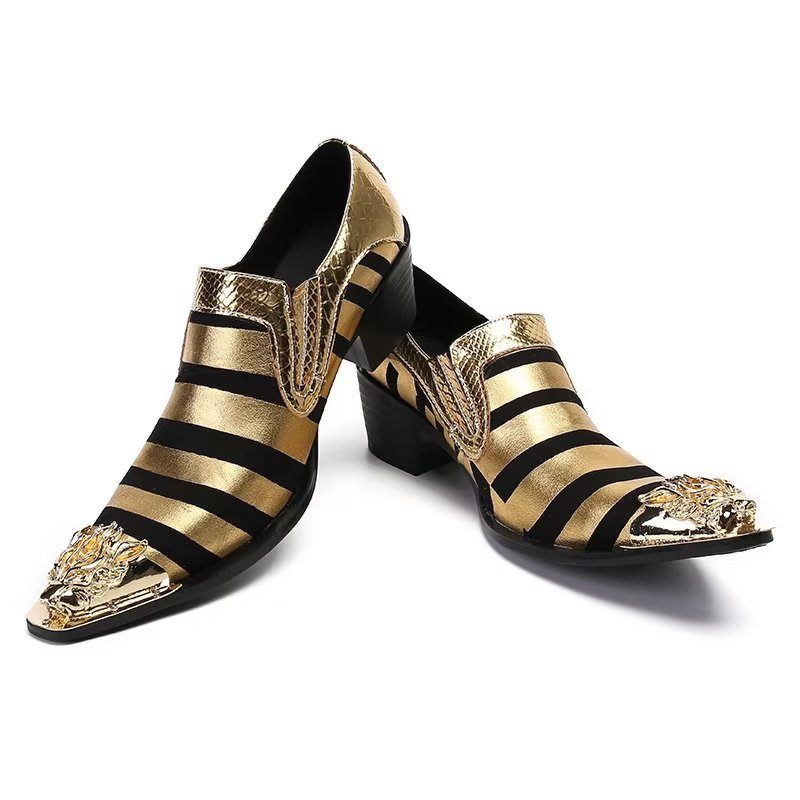 Formelle Herrenschuhe Mit Textur Slip-on-schuhe Aus Echtem Leder - Gold